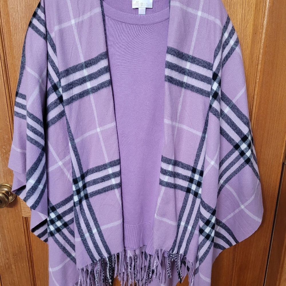 Belle Sugarplum Plaid Ruana And Sweater Set